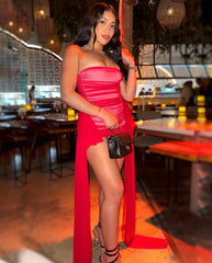 Norma Kamali Red Strapless Sheer Mini Dress