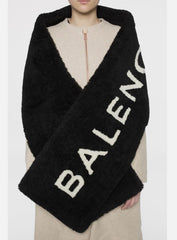 Balenciaga Black and White Shearling Scarf/ Shawl