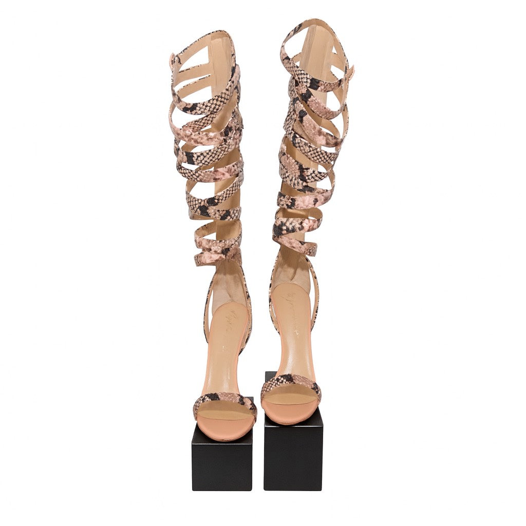 Giuseppe Zanotti JLO Peachy Nude Snake Skin Gladiator Heel